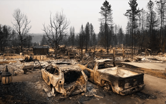 Burned homes in a destroyed Spokane neighborhood