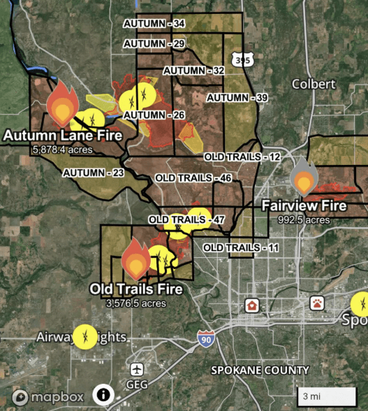Watch Duty app map showing the Old Trails Fire zone