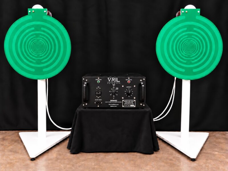 Lakhovsky MWO with two green circular PCB antennas