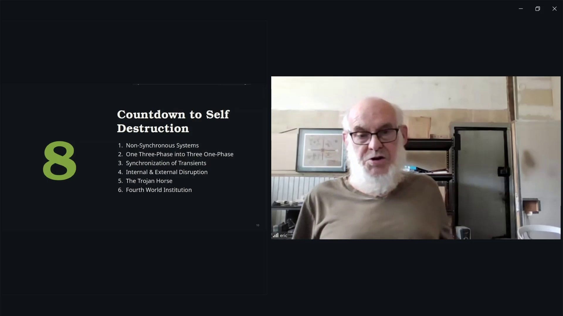 Countdown to Self Destruction slide: non-synchronous systems, synchronization of transients, internal and external disruption
