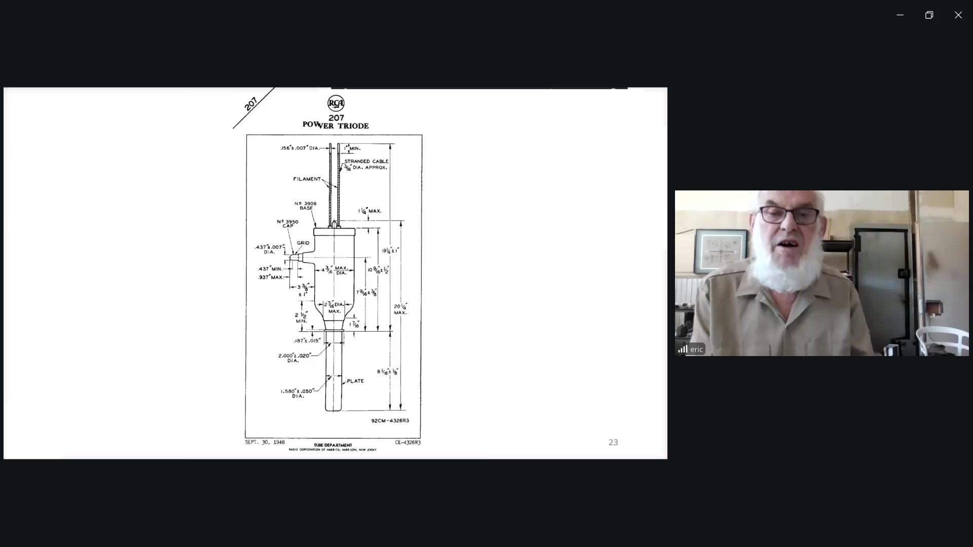RCA 207 power triode drawing from the transmitter era Dollard traces back to Bolinas
